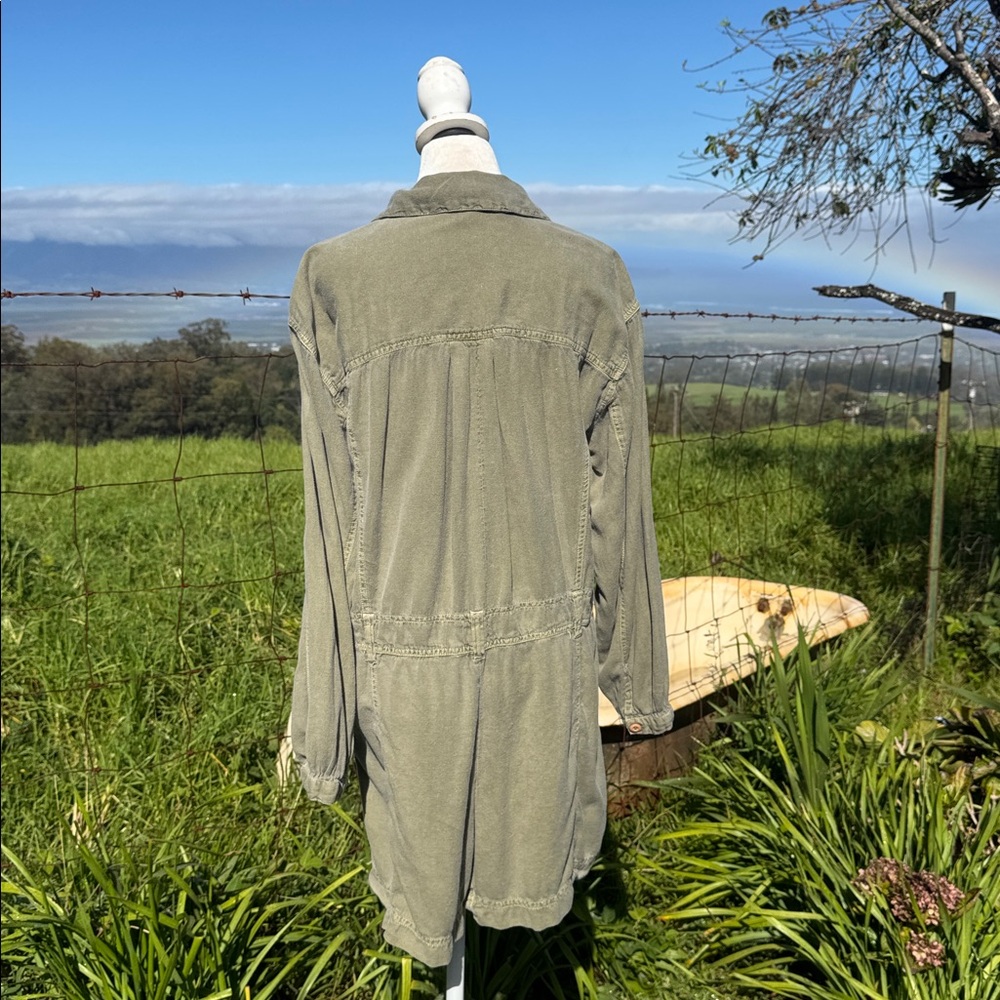 Free People Beyond Horizons Harem Shortall Romper Khaki Utilly Linen blend Small - Picture 5 of 8